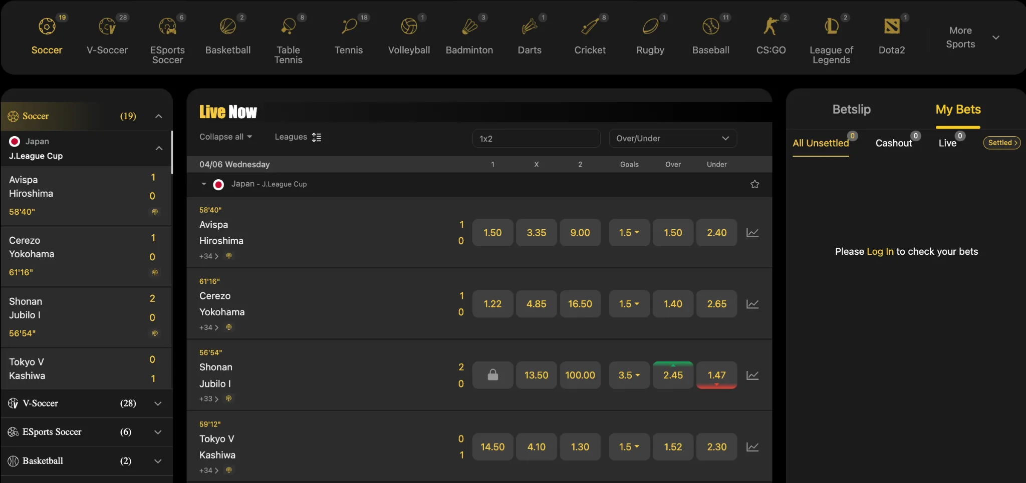 MSport Live Betting Interface